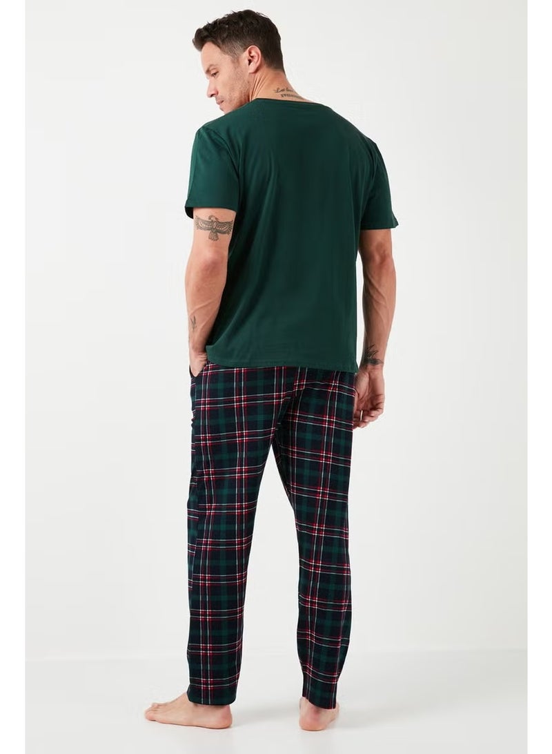 Buratti Plaid Cotton Elastic Waist Regular Fit Short Sleeve Men's Pajama Set 6572004 - Image 1